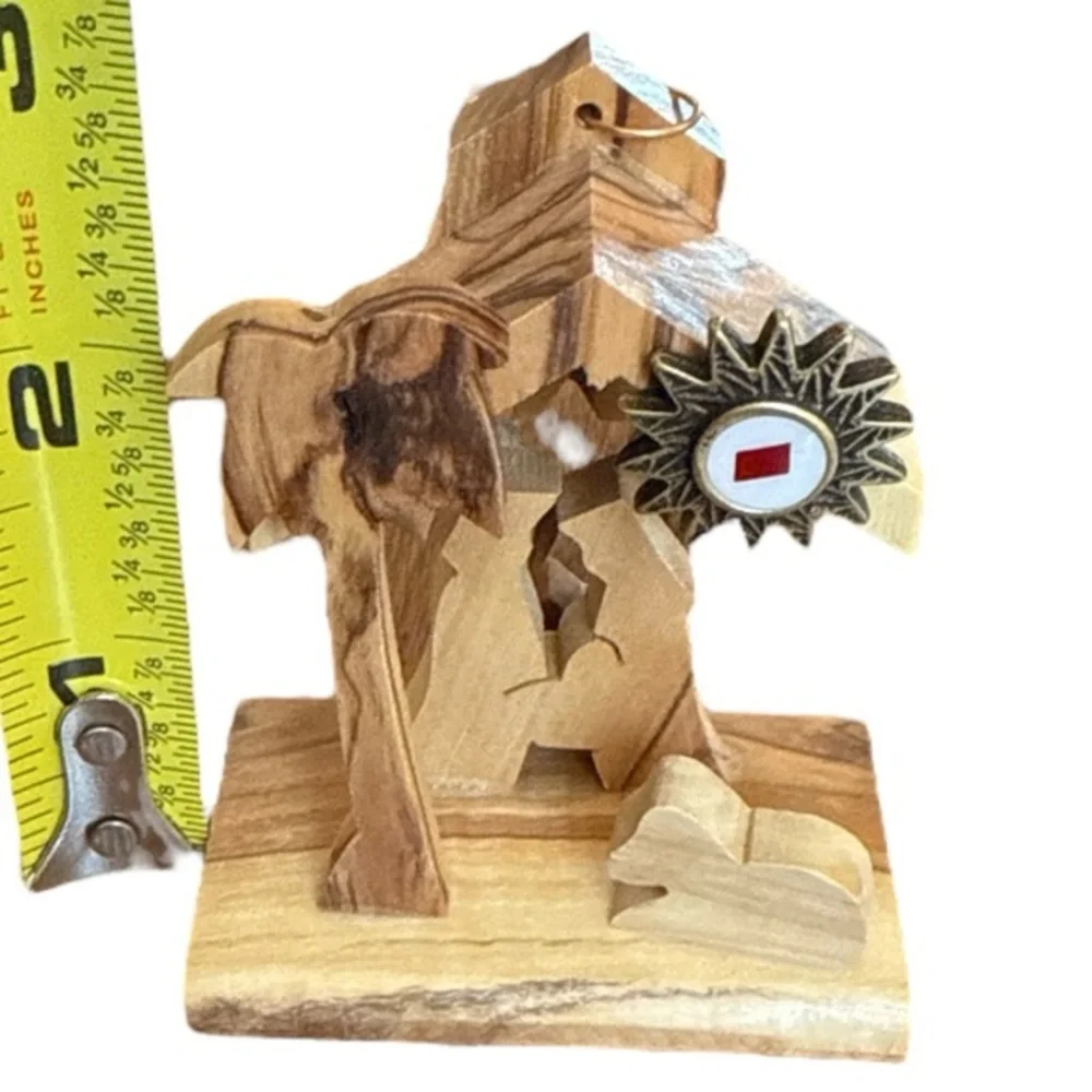 Nativity Olive Wood Religious Ornament Figurine w Prayer‎ Card West Bank